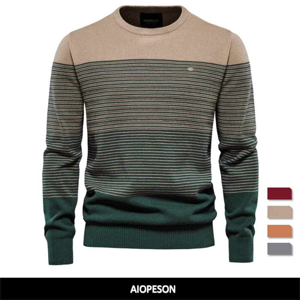AIOPESON Brand Cotton Sweater Men Fashion Casual O-Neck Spliced Pullovers Knitted Sweater Male New Winter Warm Mens Sweaters