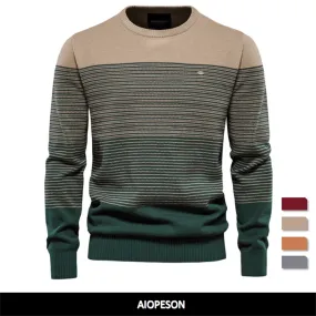 AIOPESON Brand Cotton Sweater Men Fashion Casual O-Neck Spliced Pullovers Knitted Sweater Male New Winter Warm Mens Sweaters