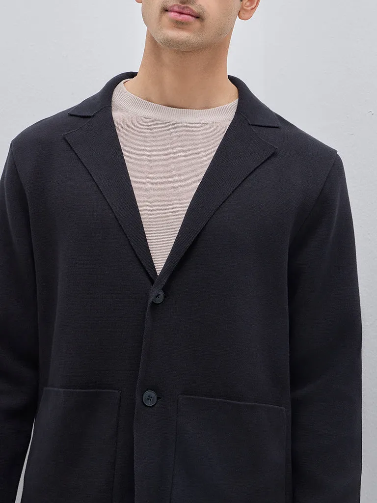 Ascot Black Relaxed-Fit Cotton Blend Blazer