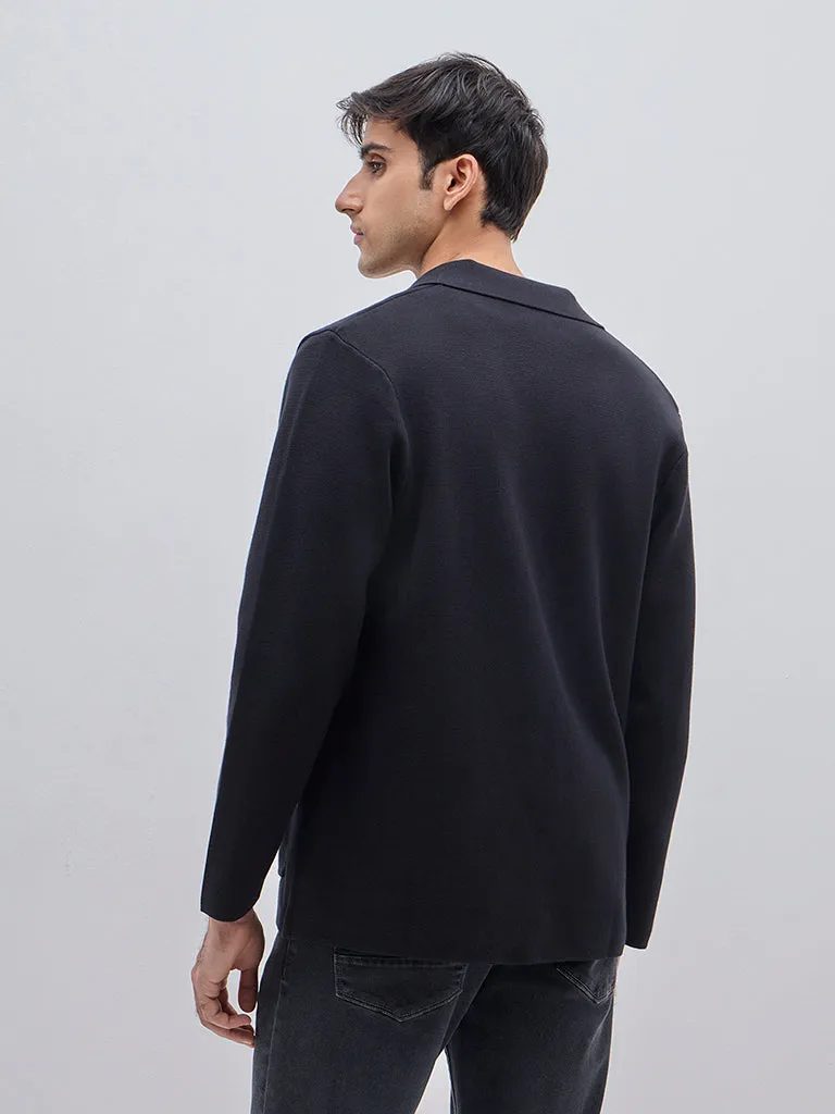 Ascot Black Relaxed-Fit Cotton Blend Blazer
