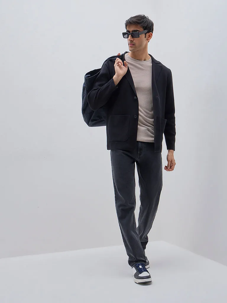 Ascot Black Relaxed-Fit Cotton Blend Blazer