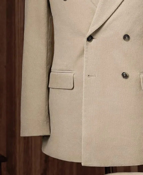 Beige Corduroy Double-Breasted Suit