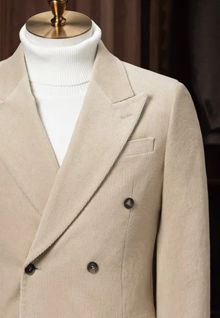 Beige Corduroy Double-Breasted Suit