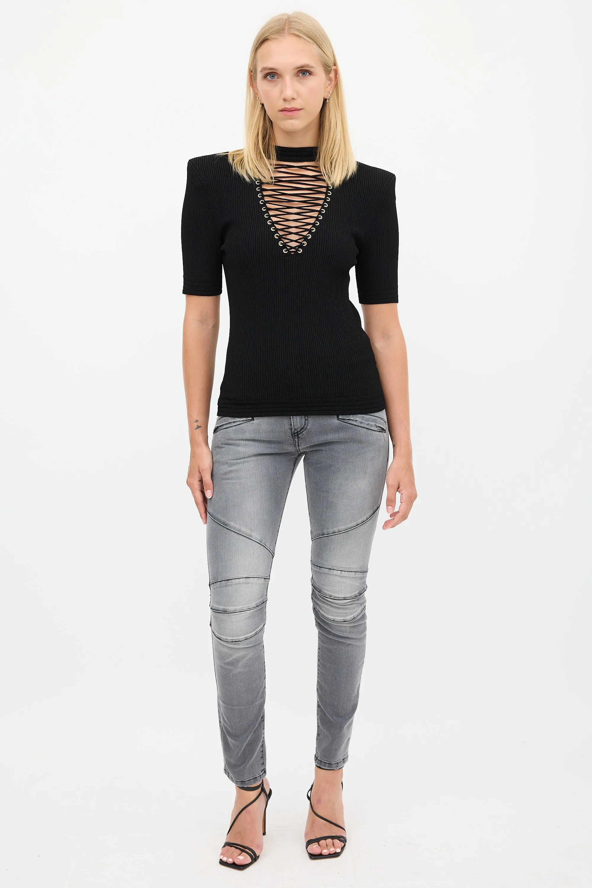 Black Lace Up Top