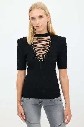 Black Lace Up Top