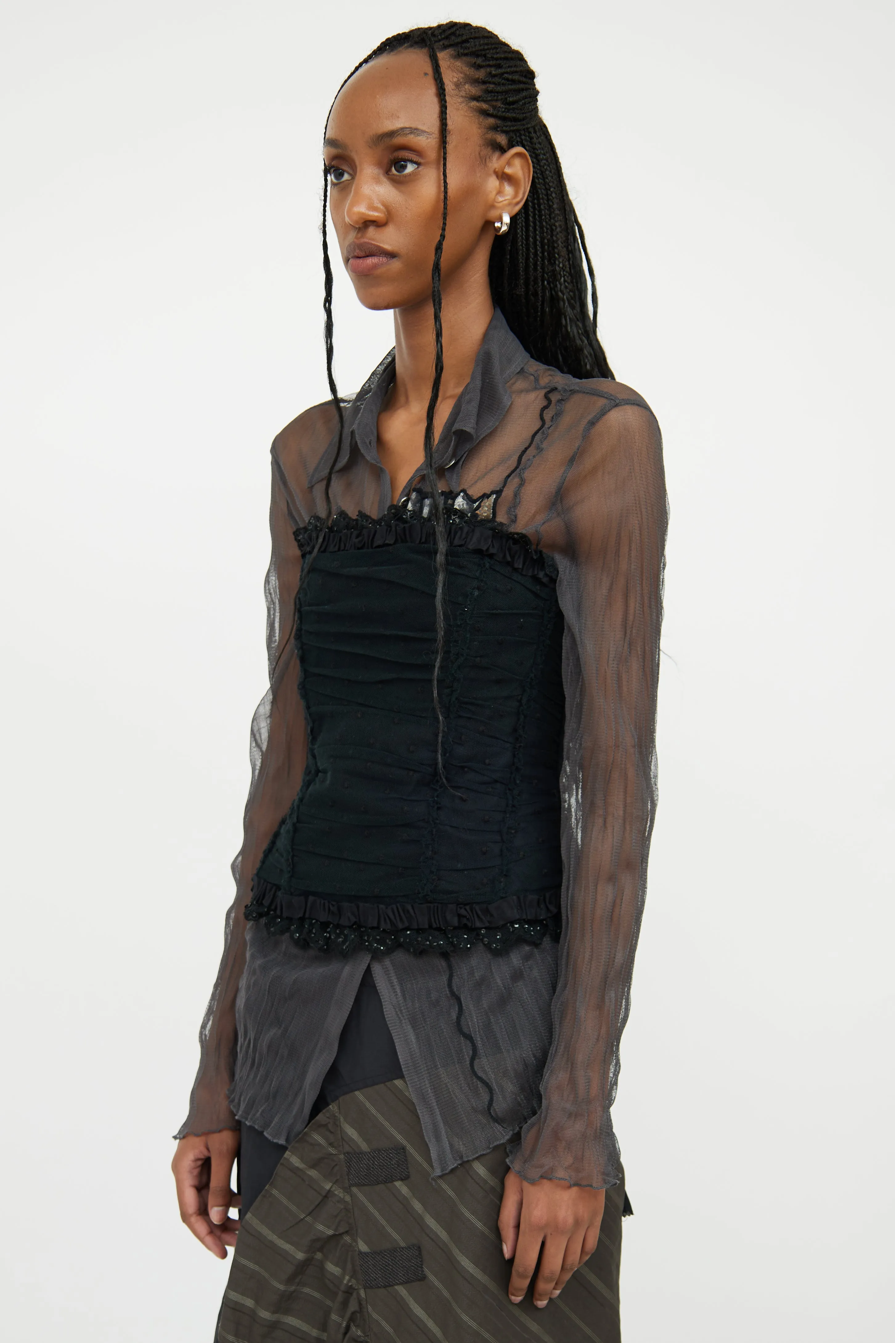Black Mesh & Lace Corset Top