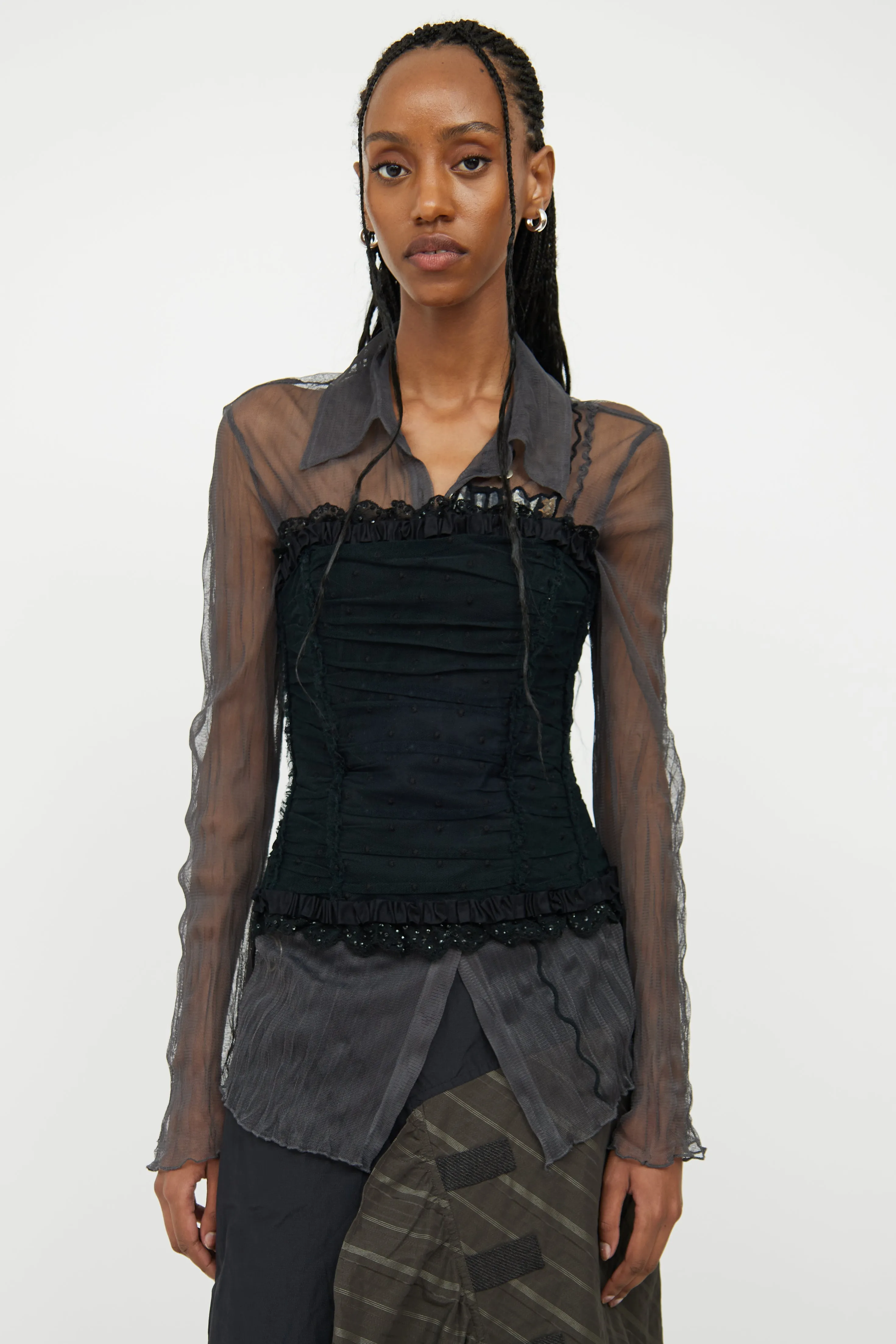 Black Mesh & Lace Corset Top