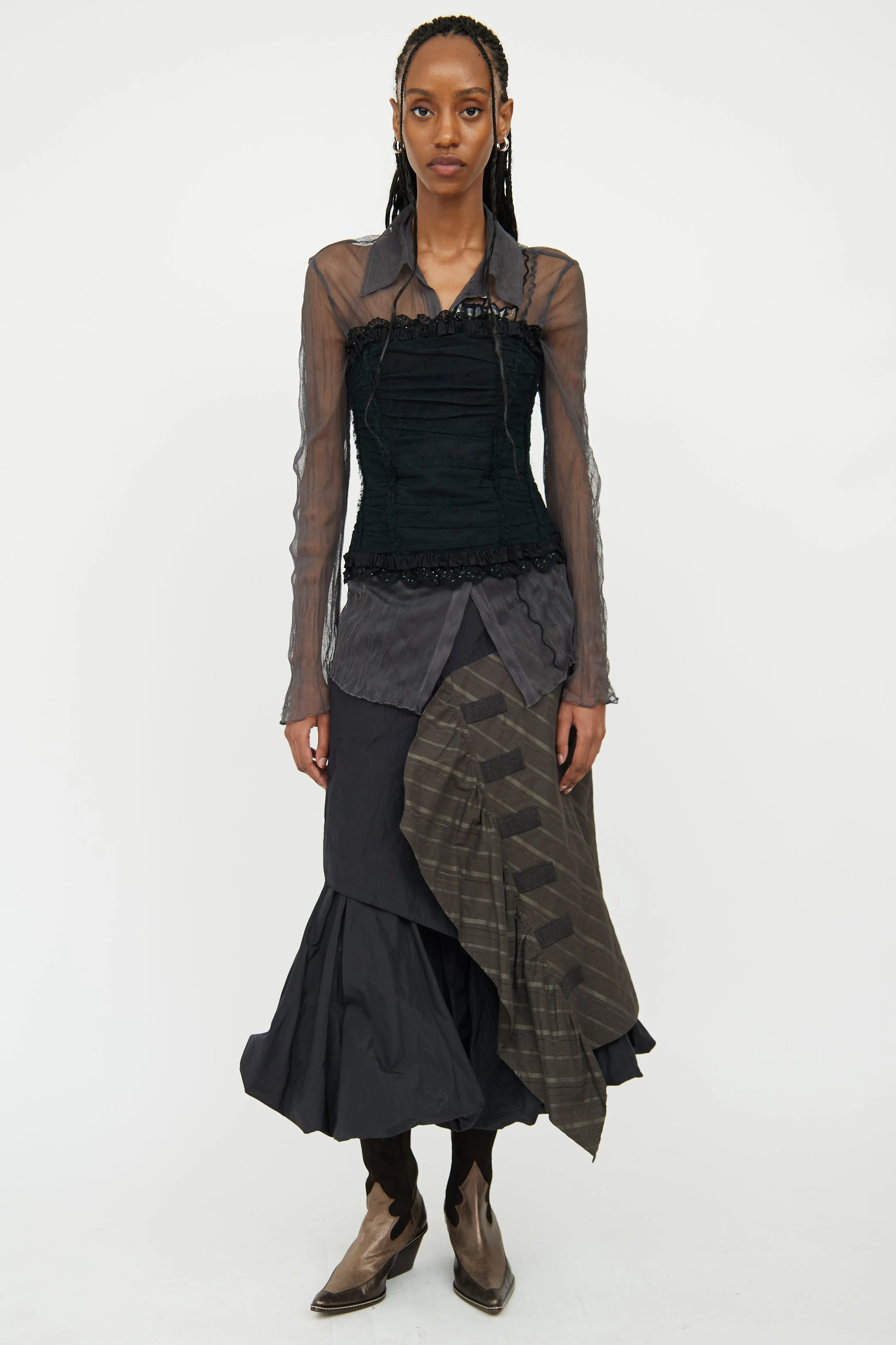 Black Mesh & Lace Corset Top