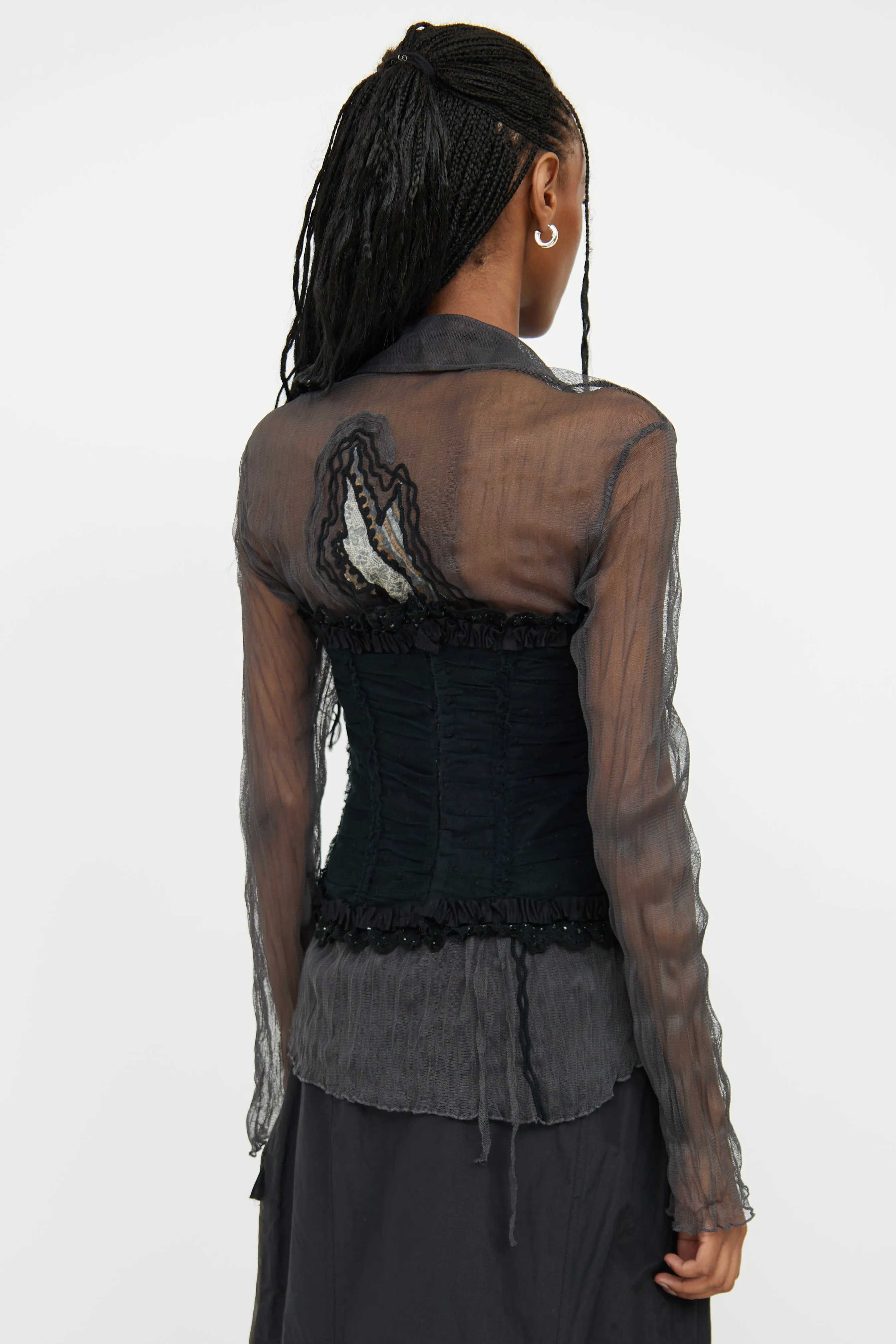 Black Mesh & Lace Corset Top
