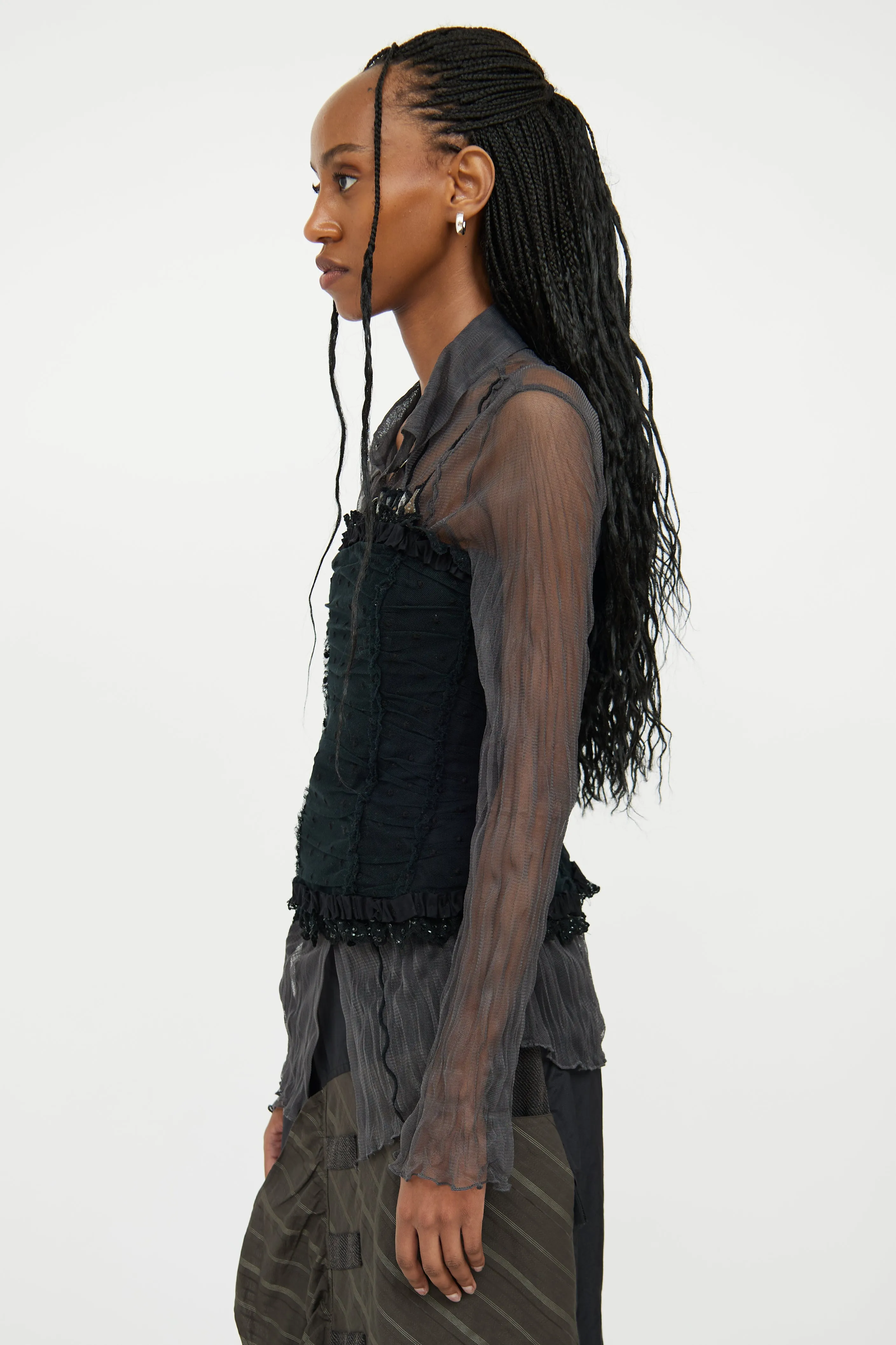 Black Mesh & Lace Corset Top