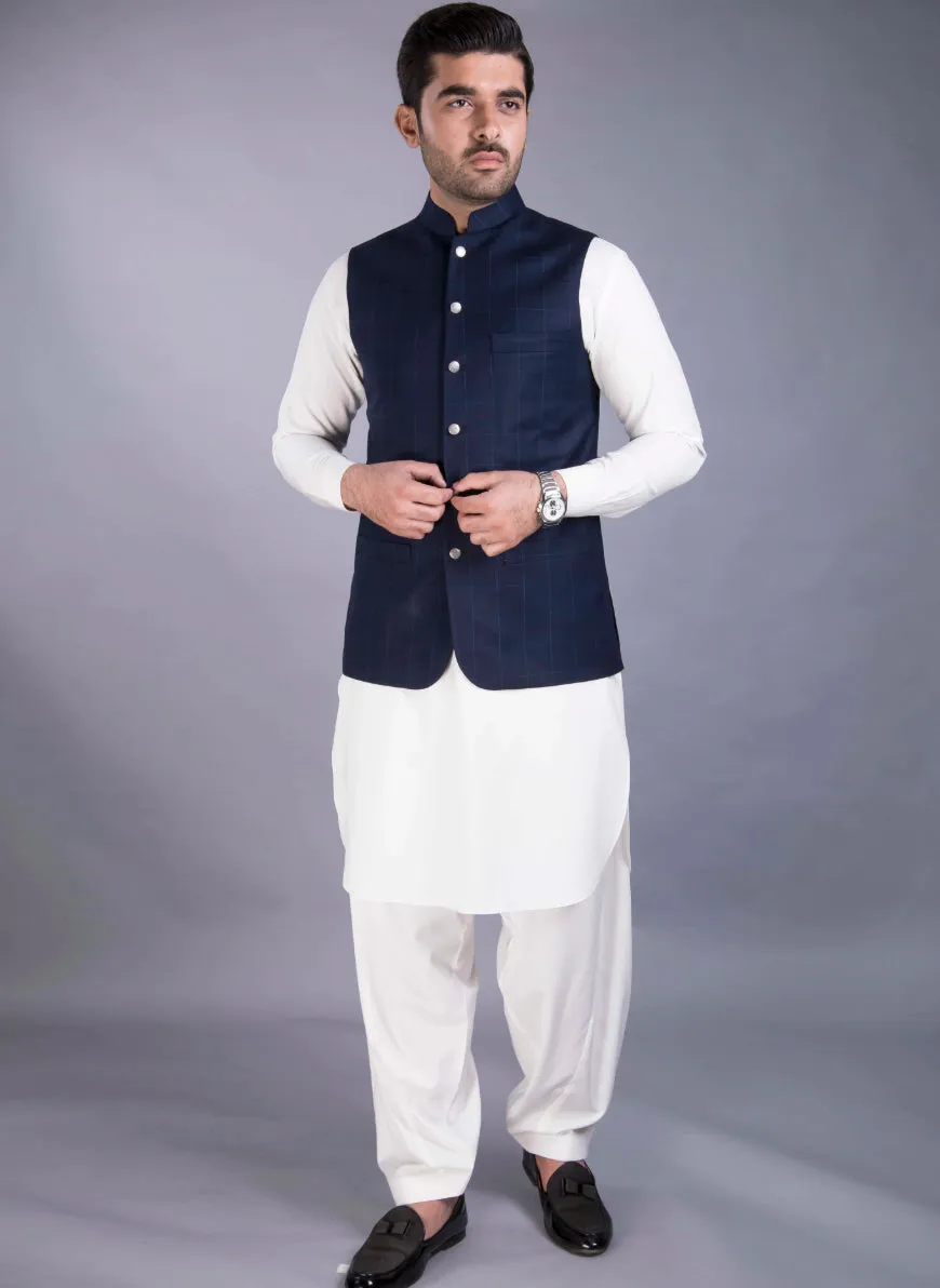 Blue Checks Delta Poly Viscose Waist Coat