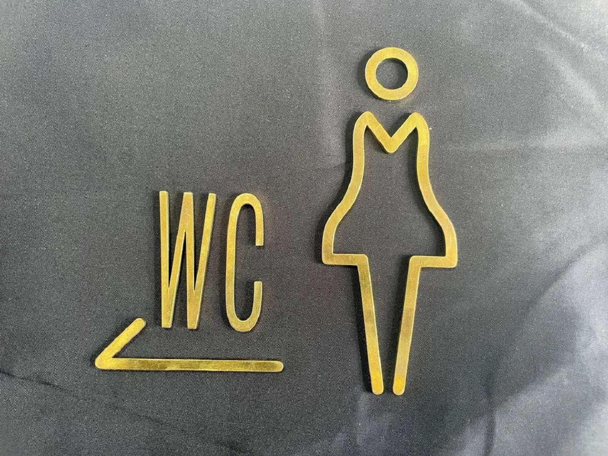 Brass Restroom Door Sign, Bathroom Sign, Male and Female Toilet Sign
