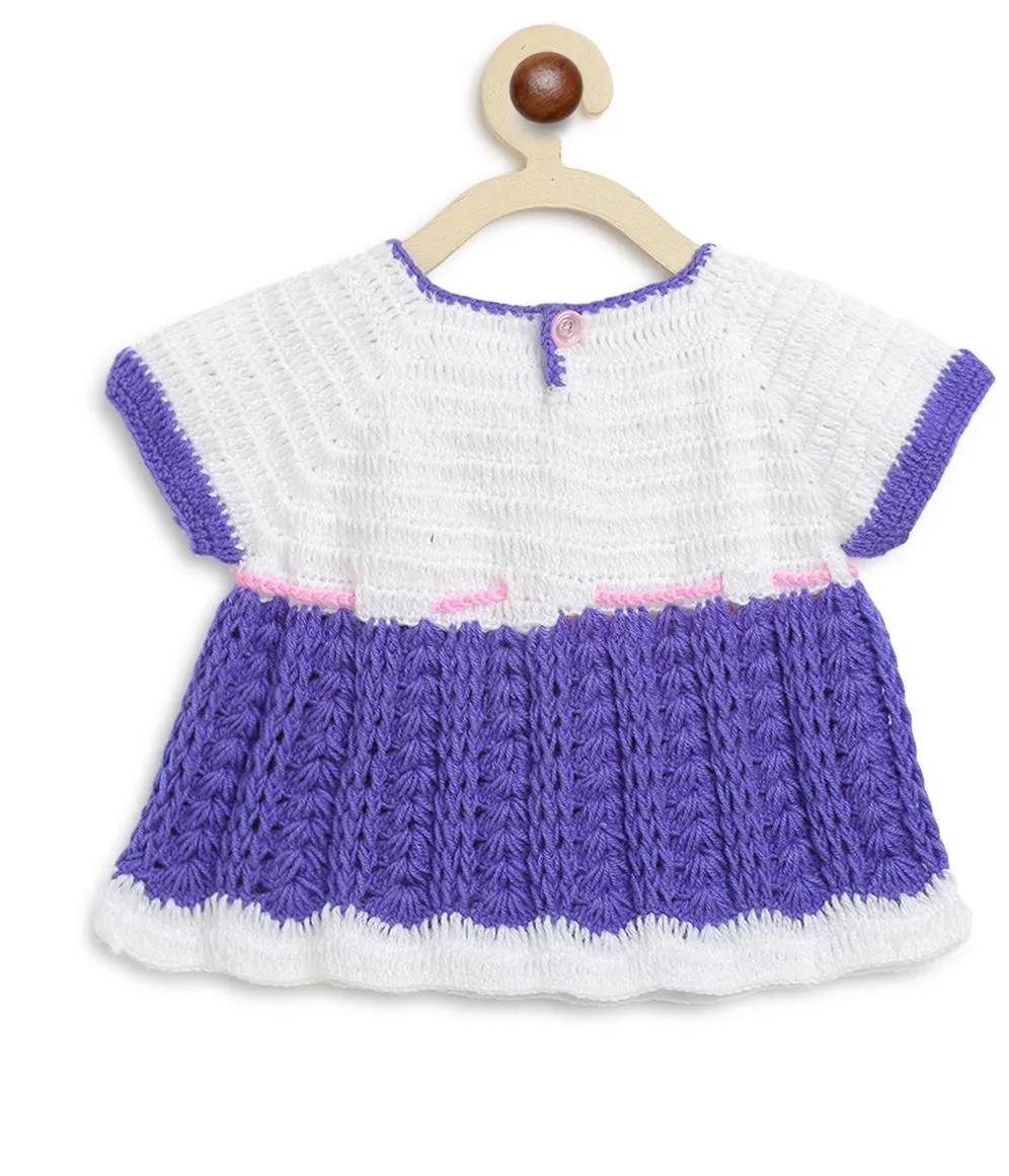 ChutPut Hand knitted Crochet Cute Wool Dress For Baby Girls - Purple