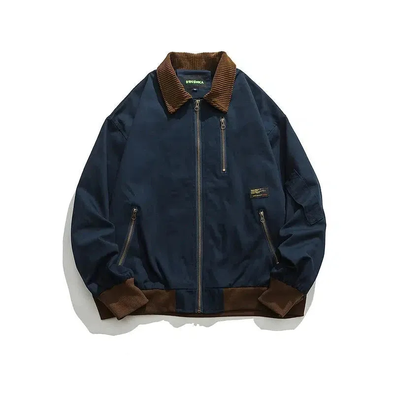 Classic Corduroy-Collar Zip-Up Jacket