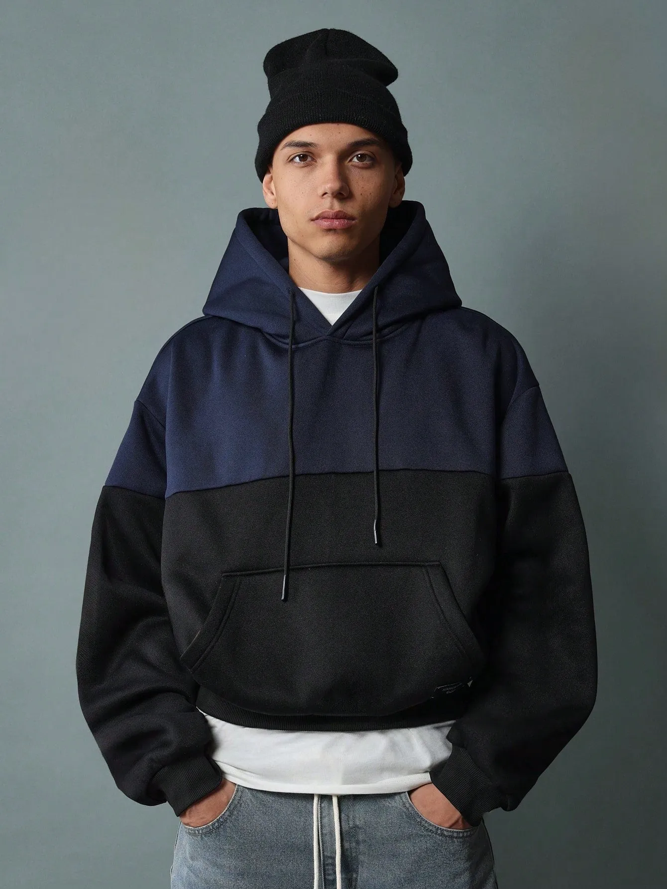 Crop Fit Overhead Colour Block Panel Hoodie
