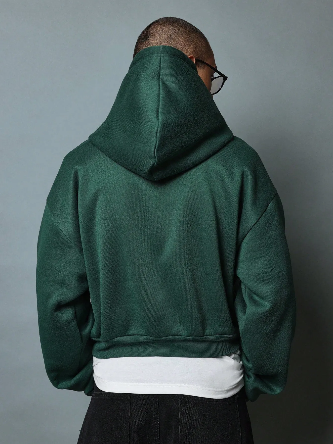 Crop Fit Overhead Hoodie With Towel Applique Embroidery & Drawstrings