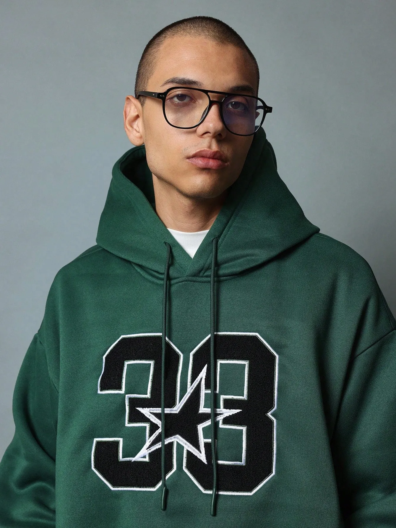 Crop Fit Overhead Hoodie With Towel Applique Embroidery & Drawstrings