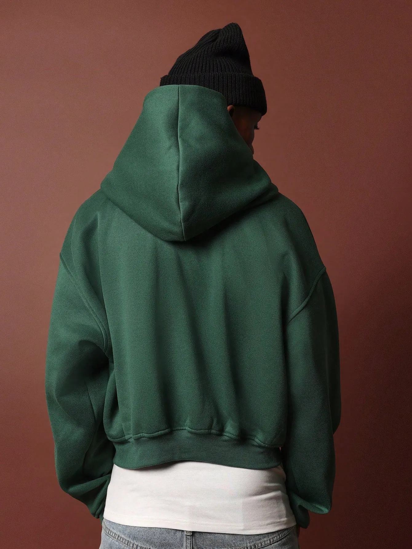 Crop Fit Zip-Up Distressed Graphic Print Hoodie