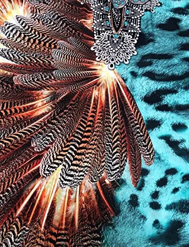 Feather Print Round Neck Beach Kaftan Lounge Dresses