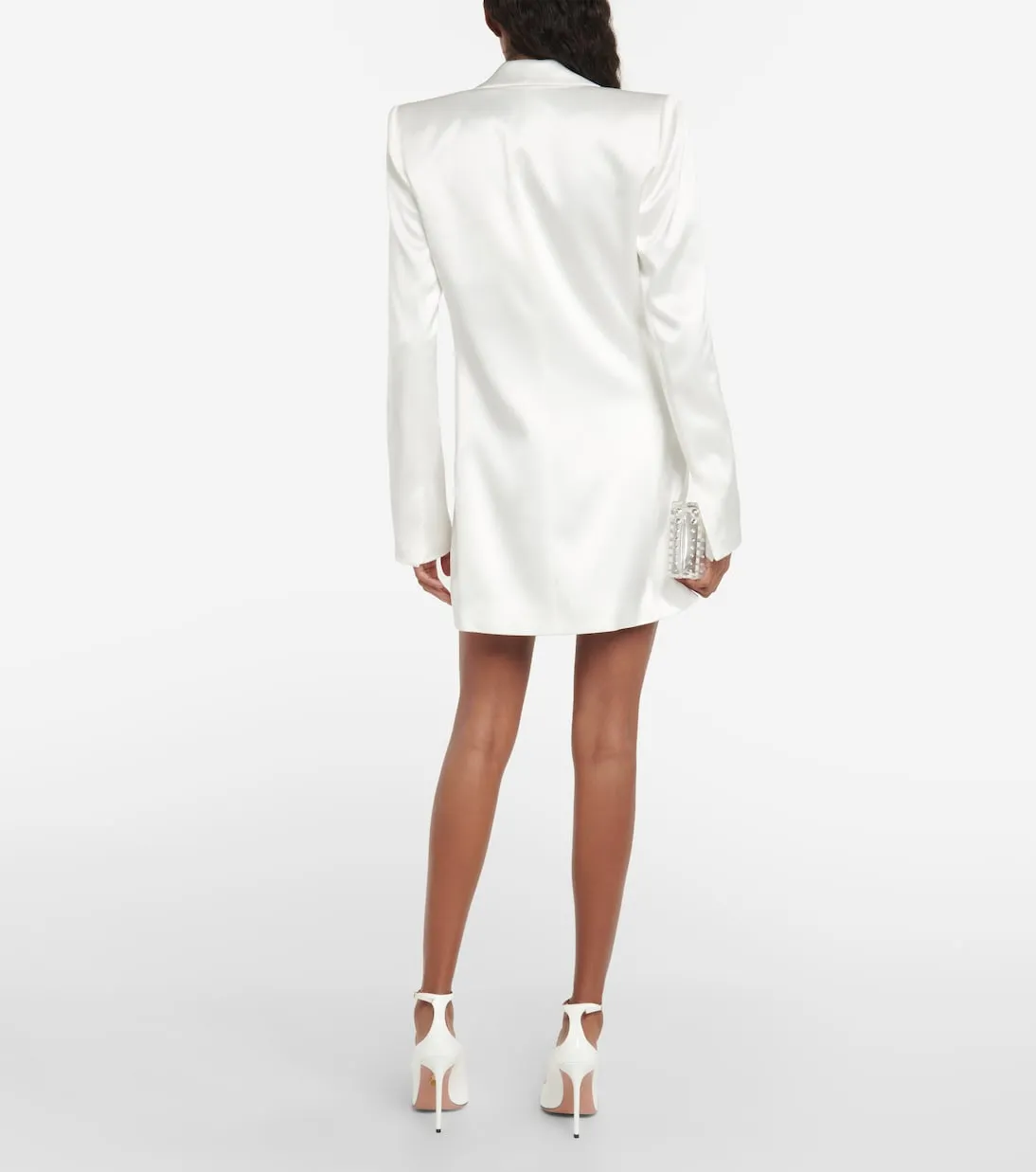 Galvan satin blazer wedding dress, white