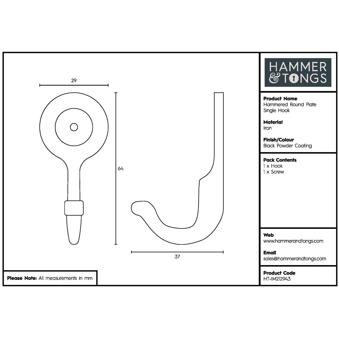 Hammered Round Plate Single Hook
