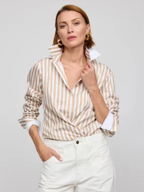 Hinson Wu Margot Long Sleeve Stripe Shirt in Latte/White