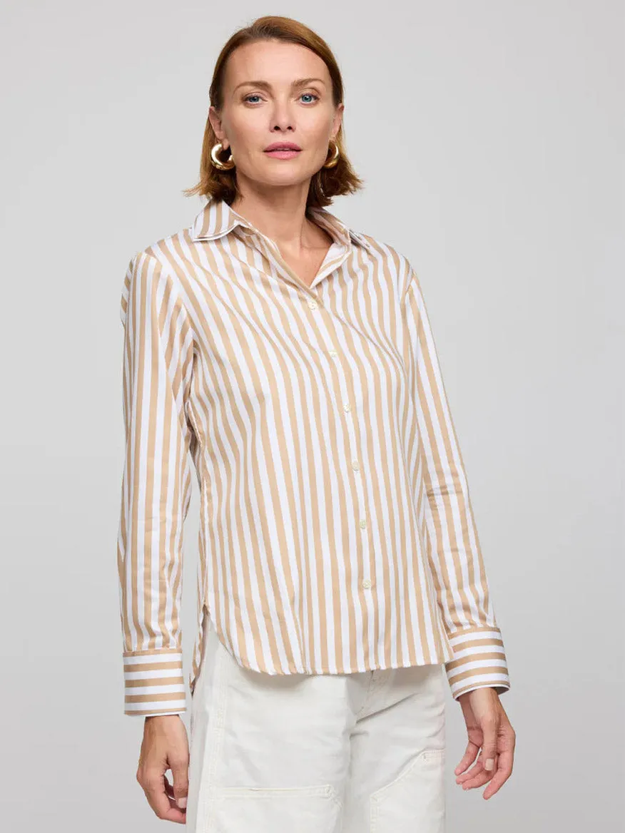 Hinson Wu Margot Long Sleeve Stripe Shirt in Latte/White