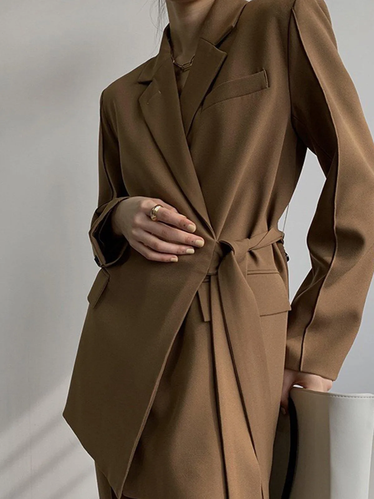 Notch Lapel Wrap Blazer One Size - Brown