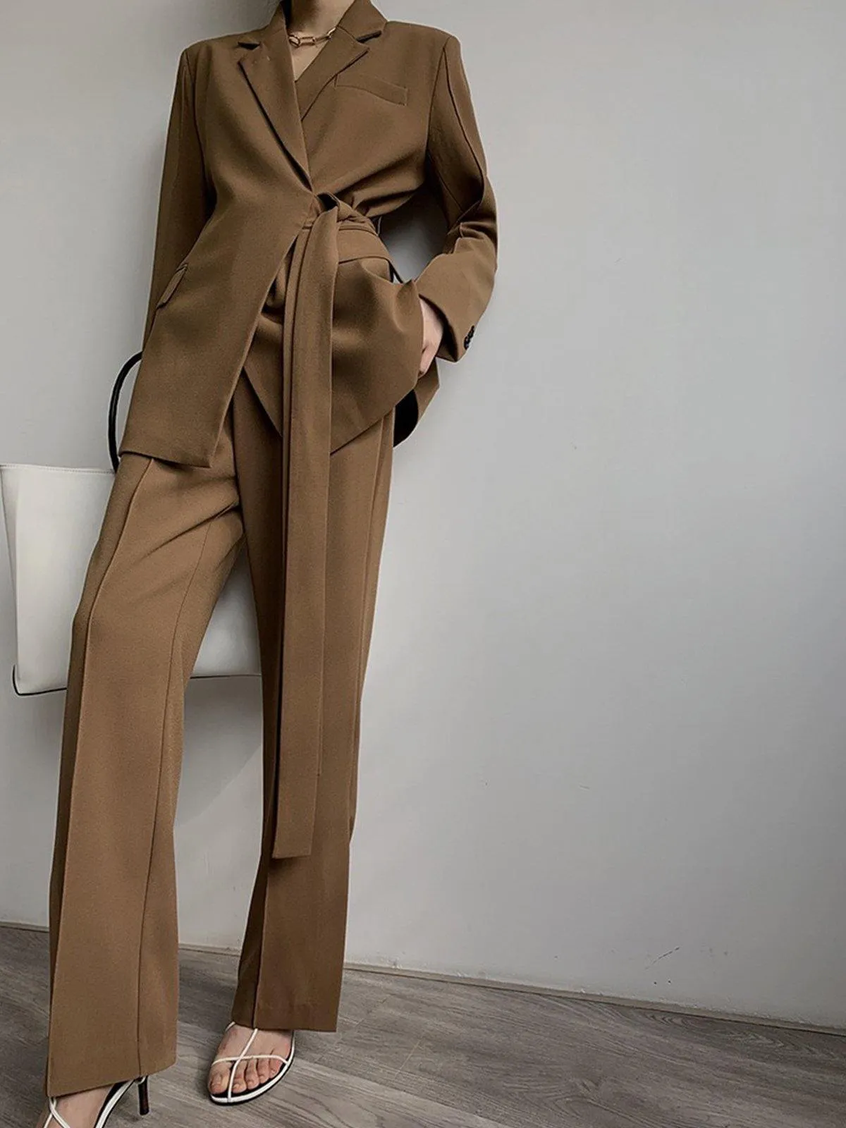 Notch Lapel Wrap Blazer One Size - Brown