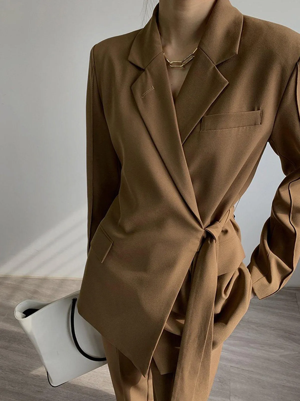 Notch Lapel Wrap Blazer One Size - Brown