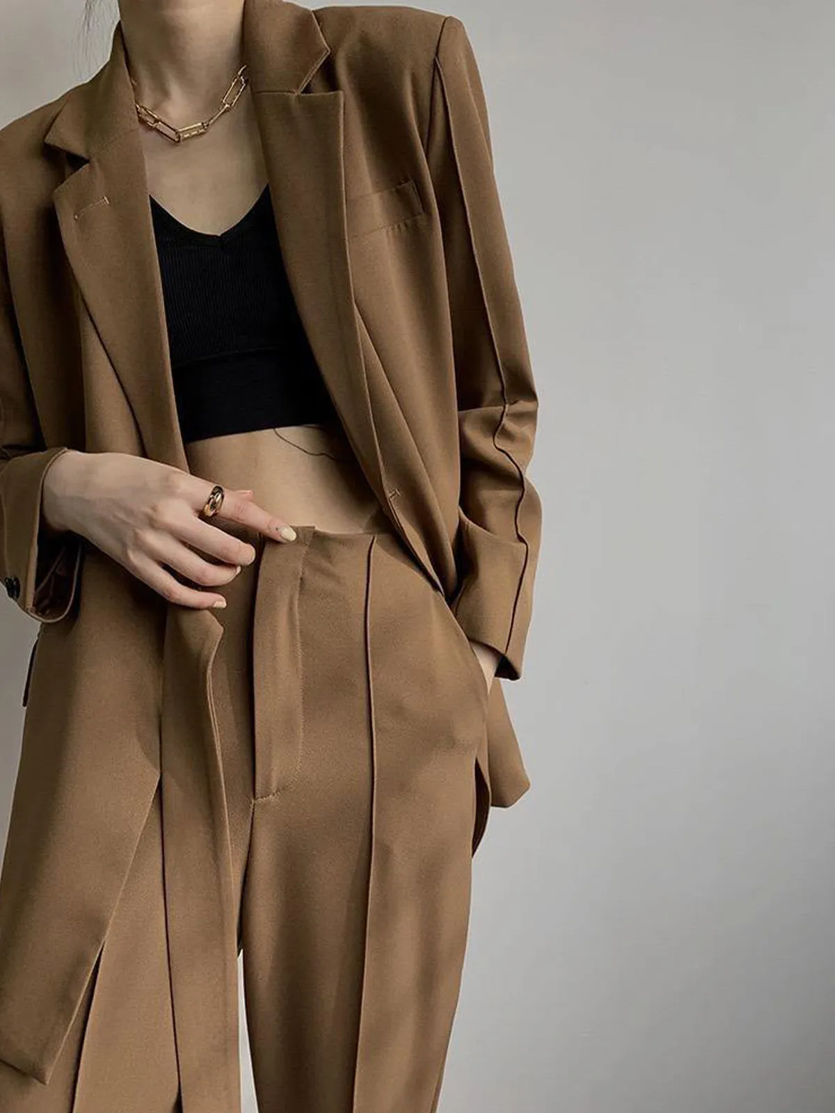 Notch Lapel Wrap Blazer One Size - Brown