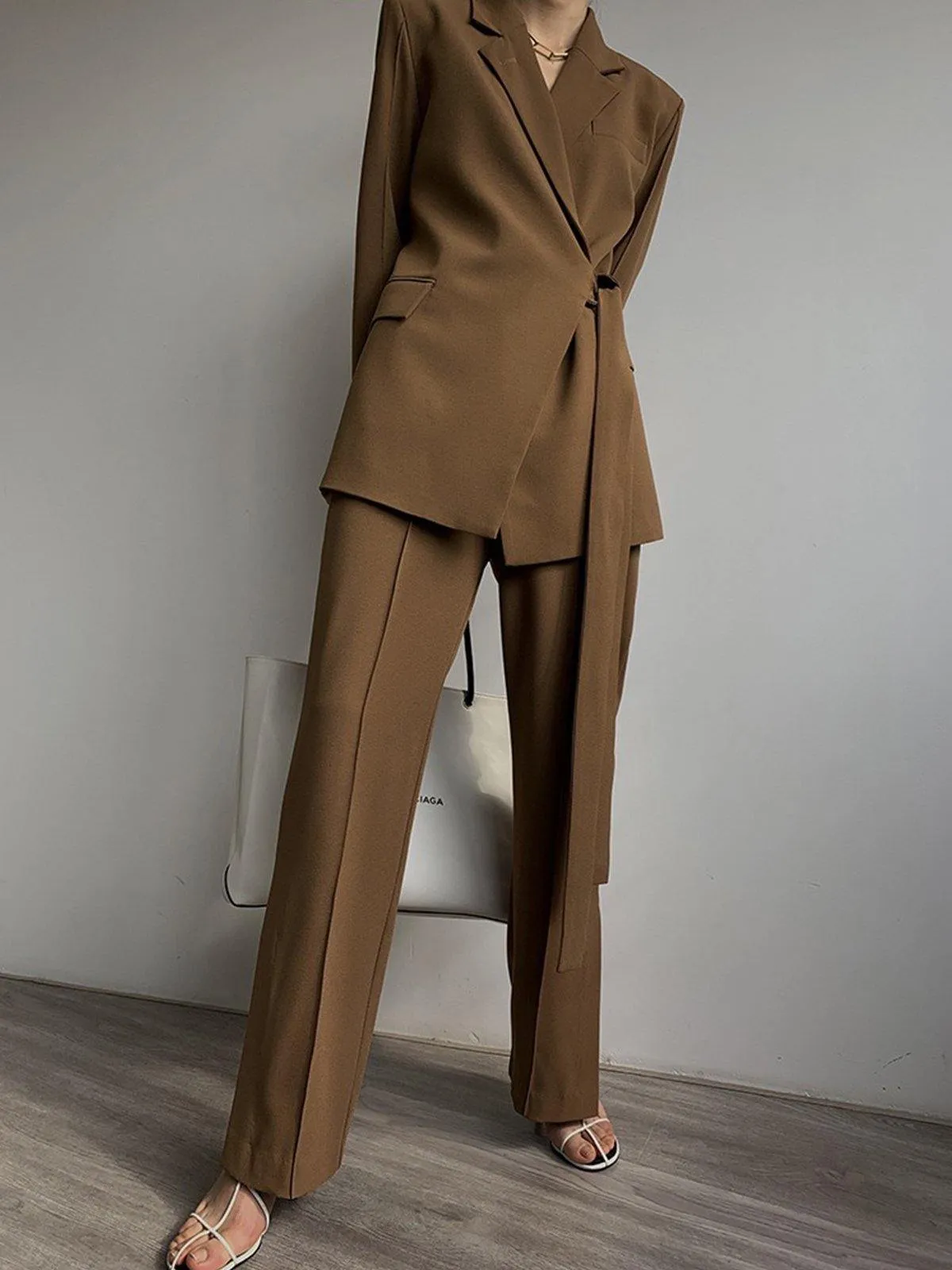 Notch Lapel Wrap Blazer One Size - Brown