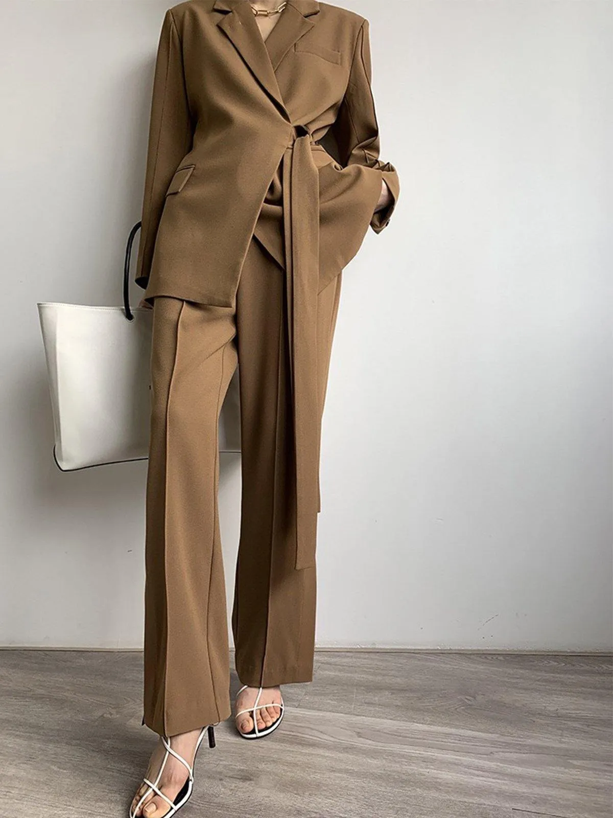 Notch Lapel Wrap Blazer One Size - Brown