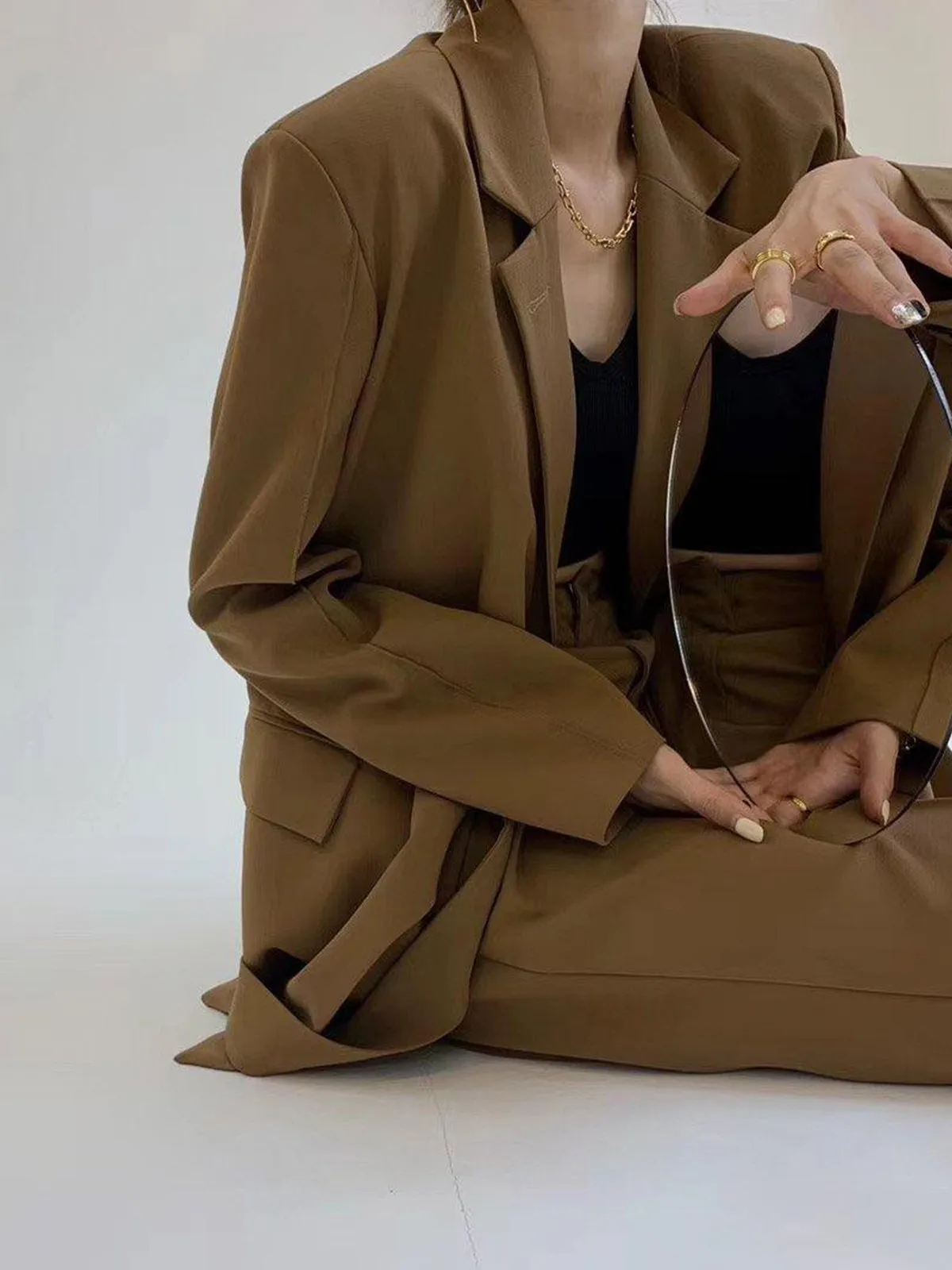 Notch Lapel Wrap Blazer One Size - Brown