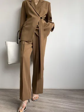Notch Lapel Wrap Blazer One Size - Brown