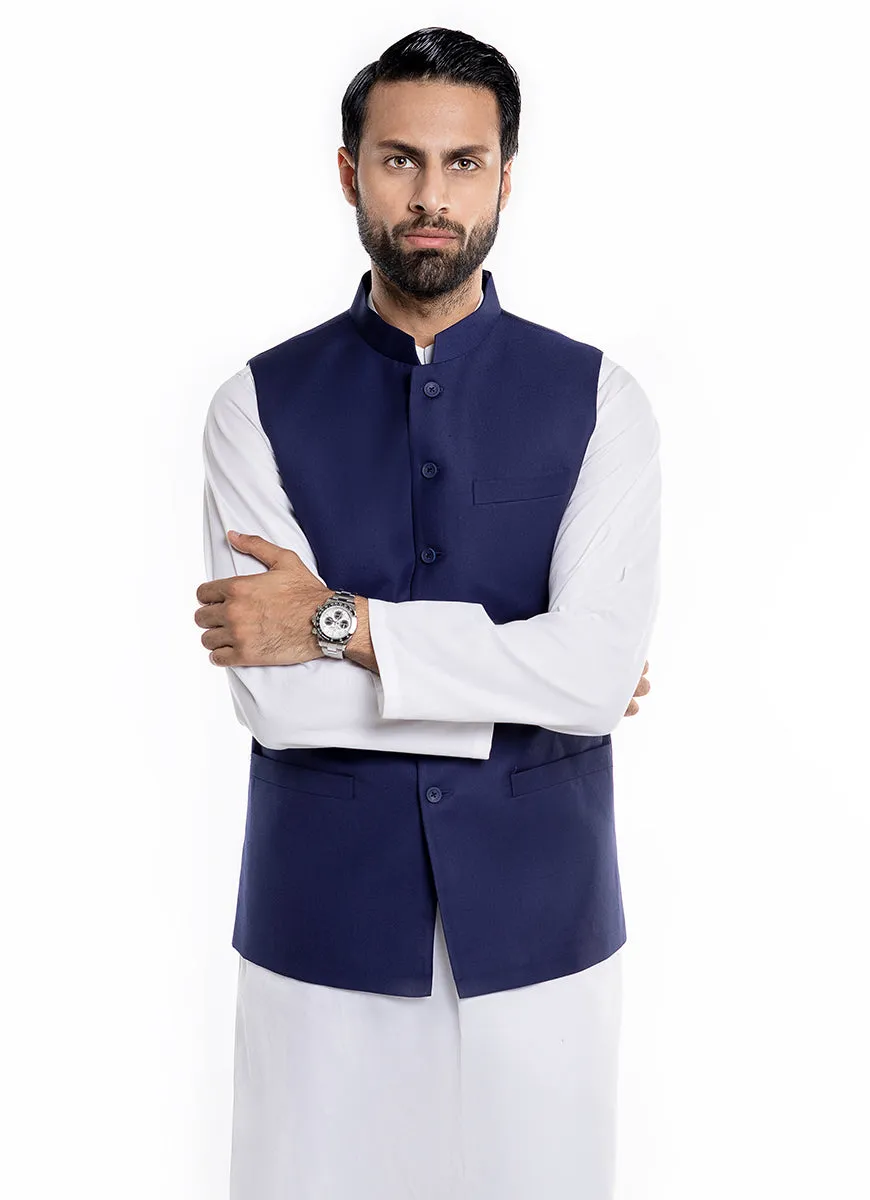 Plain Blue Hi-end Delta Suiting Poly Viscose Waist Coat