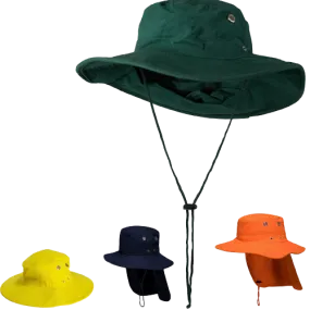 PORTWEST Premium 100% Cotton Wide Brim Hat w Legionnaires Flap Hi Vis Work