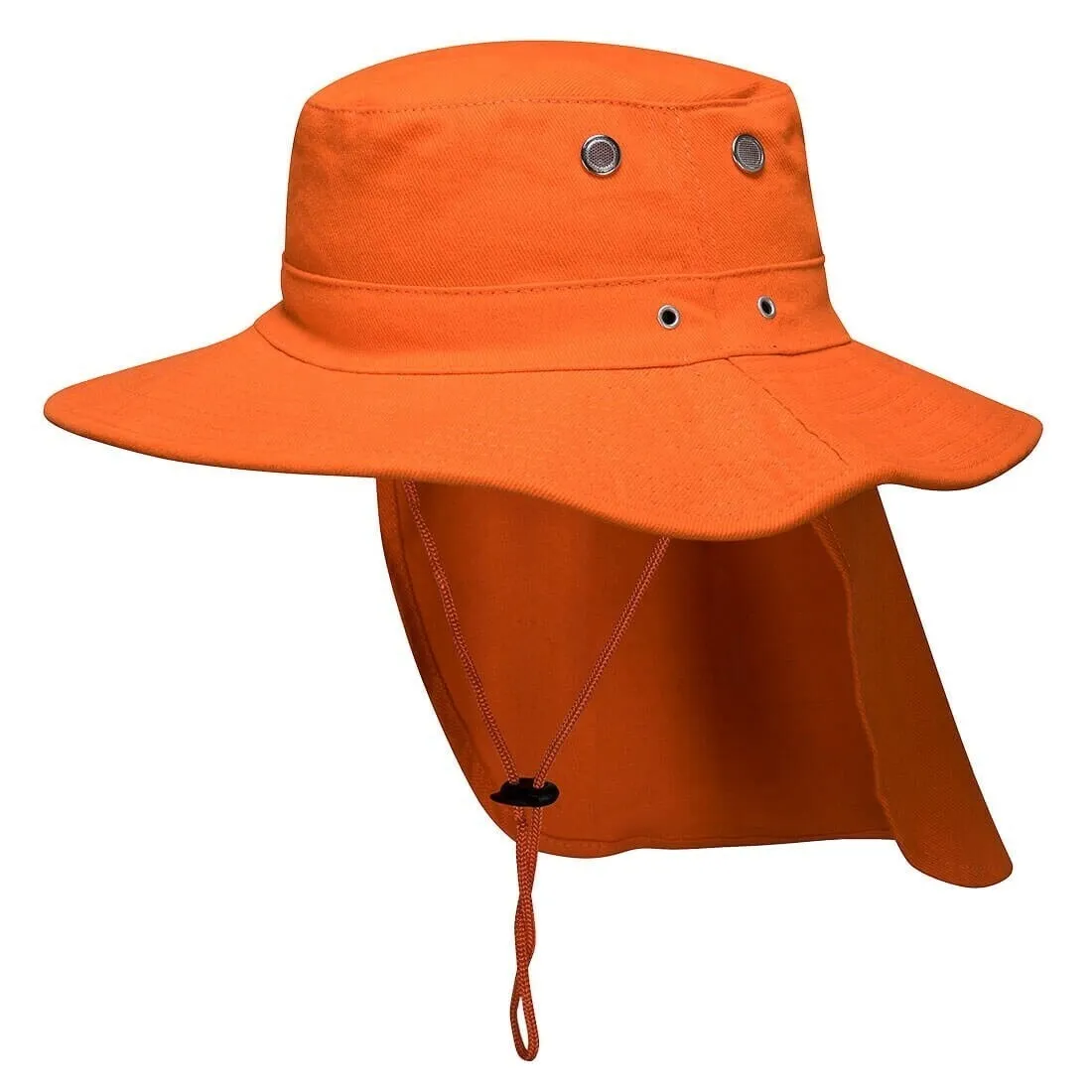 PORTWEST Premium 100% Cotton Wide Brim Hat w Legionnaires Flap Hi Vis Work