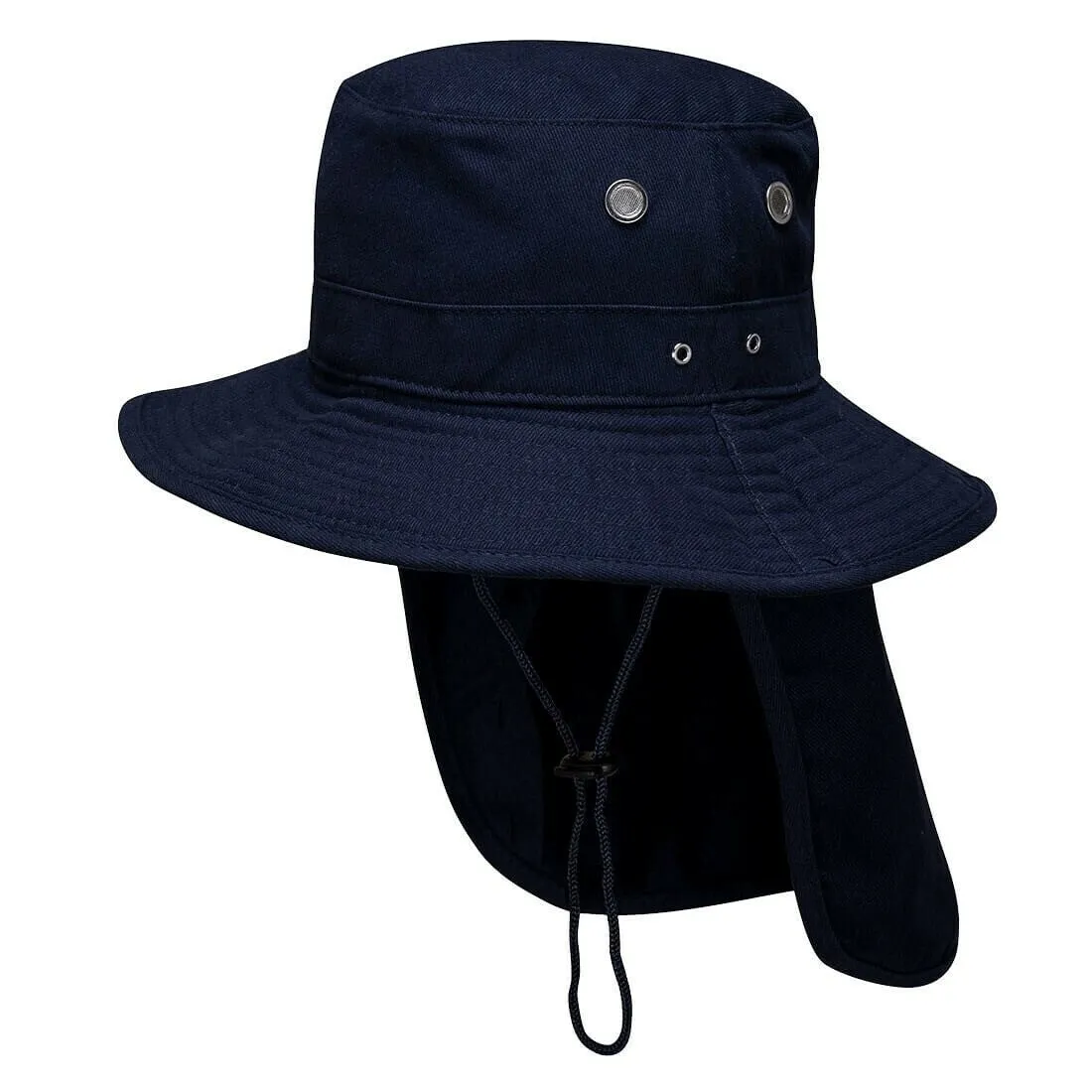 PORTWEST Premium 100% Cotton Wide Brim Hat w Legionnaires Flap Hi Vis Work