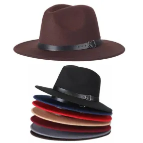 Vintage Wide-Brim Buckled Fedora