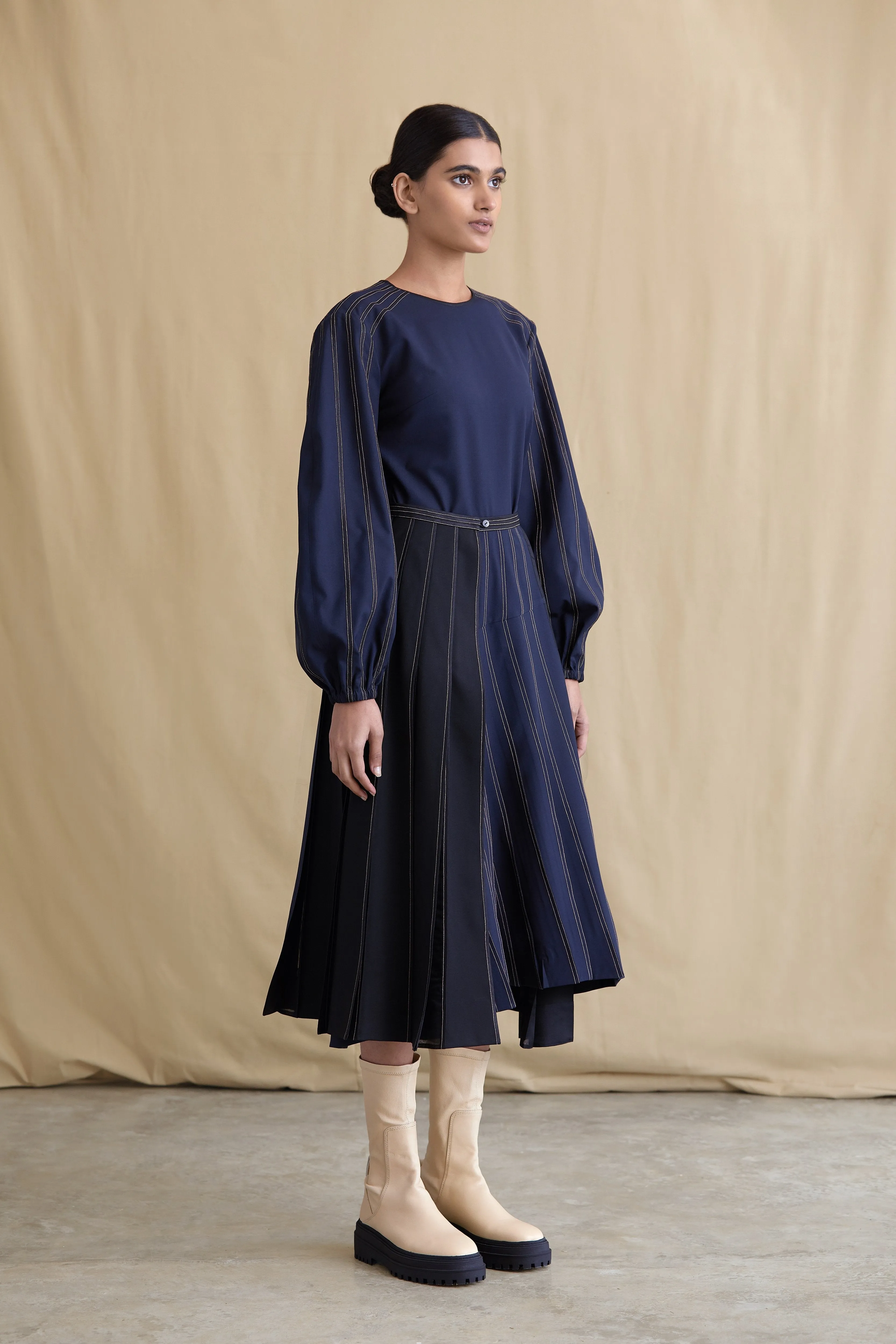 Wool Tailored Blouse with Voluminous Sleeves